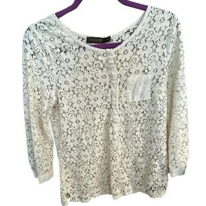 The LImited Women‎ Small Blouse Cream Cotton Lace Floral Whimsy Fairy Classic